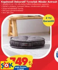 KAPİTONELİ DEKORATİF YUVARLAK MİNDER ANTRASİT